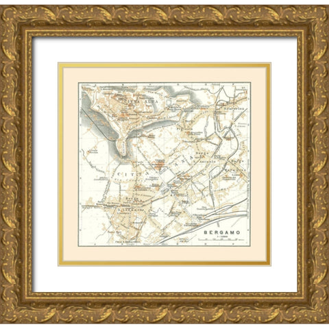 Bergamo Italy - Bertarelli 1914 Gold Ornate Wood Framed Art Print with Double Matting by Bertarelli