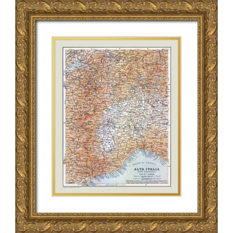 Northwestern Italy - Bertarelli 1914 Gold Ornate Wood Framed Art Print with Double Matting by Bertarelli