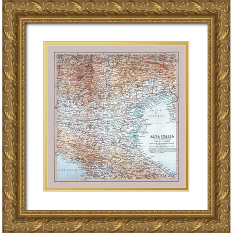 Northeastern Italy - Bertarelli 1914 Gold Ornate Wood Framed Art Print with Double Matting by Bertarelli