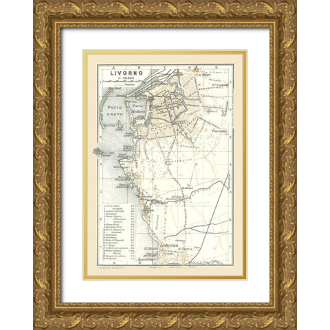 Livorno Italy - Bertarelli 1914 Gold Ornate Wood Framed Art Print with Double Matting by Bertarelli