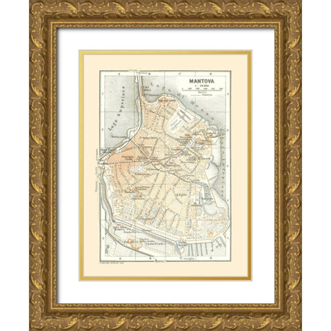Mantova Italy - Bertarelli 1914 Gold Ornate Wood Framed Art Print with Double Matting by Bertarelli
