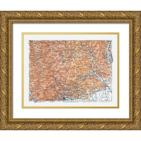 Northern Biella Region Italy - Bertarelli 1914 Gold Ornate Wood Framed Art Print with Double Matting by Bertarelli