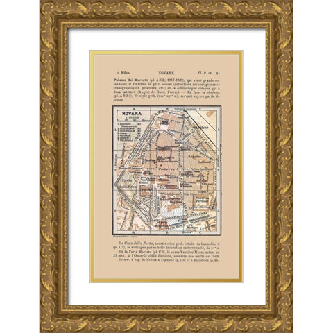 Novara Italy - Bertarelli 1914 Gold Ornate Wood Framed Art Print with Double Matting by Bertarelli
