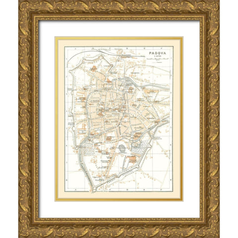 Padua Italy - Bertarelli 1914 Gold Ornate Wood Framed Art Print with Double Matting by Bertarelli