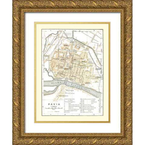 Pavia Italy - Bertarelli 1914 Gold Ornate Wood Framed Art Print with Double Matting by Bertarelli