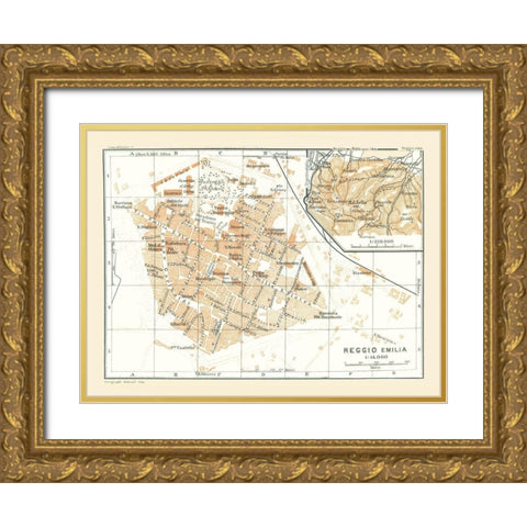 Reggio Emilia Italy - Bertarelli 1914 Gold Ornate Wood Framed Art Print with Double Matting by Bertarelli