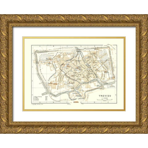 Treviso Italy - Bertarelli 1914 Gold Ornate Wood Framed Art Print with Double Matting by Bertarelli