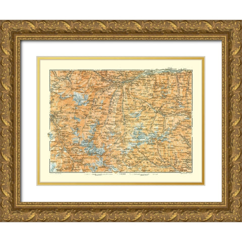 Mountains France Italy - Bertarelli 1914 Gold Ornate Wood Framed Art Print with Double Matting by Bertarelli