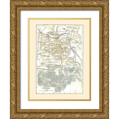 Vicenza Italy - Bertarelli 1914 Gold Ornate Wood Framed Art Print with Double Matting by Bertarelli
