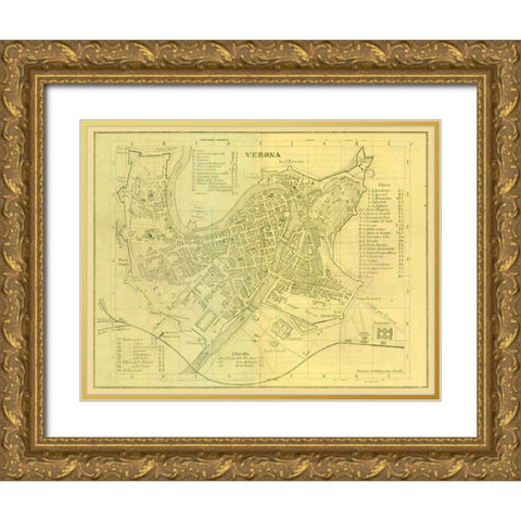 Verona Italy - Muggiani 1865  Gold Ornate Wood Framed Art Print with Double Matting by Muggiani