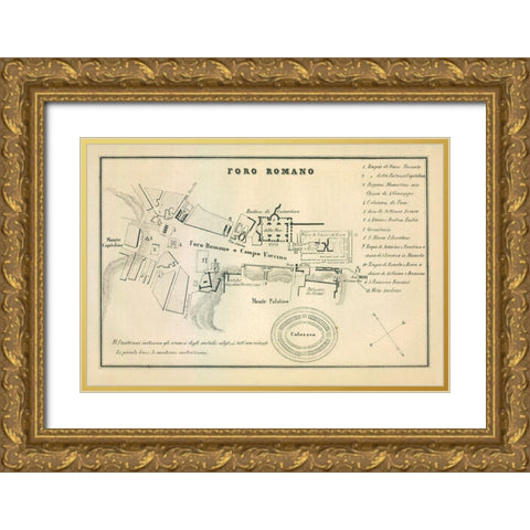 Foro Romano Italy - Castro 1870  Gold Ornate Wood Framed Art Print with Double Matting by Castro