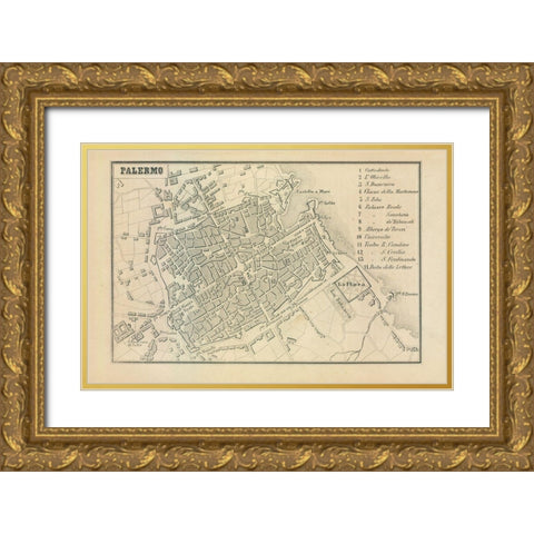 Palermo Italy - Castro 1870  Gold Ornate Wood Framed Art Print with Double Matting by Castro