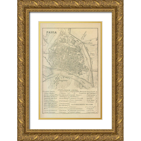 Pavia Italy - Castro 1870  Gold Ornate Wood Framed Art Print with Double Matting by Castro