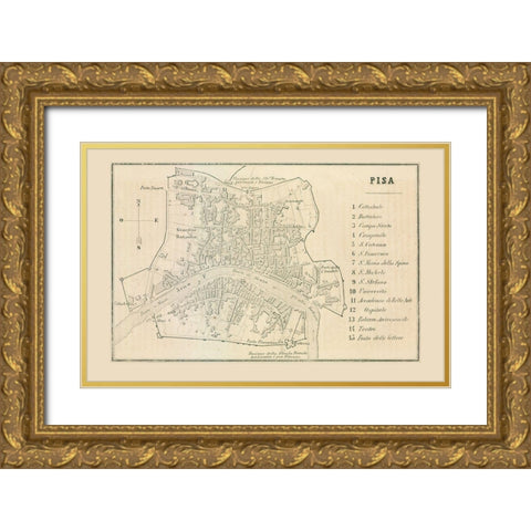 Pisa Italy - Castro 1870  Gold Ornate Wood Framed Art Print with Double Matting by Castro