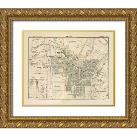 Torino Italy - Castro 1870  Gold Ornate Wood Framed Art Print with Double Matting by Castro