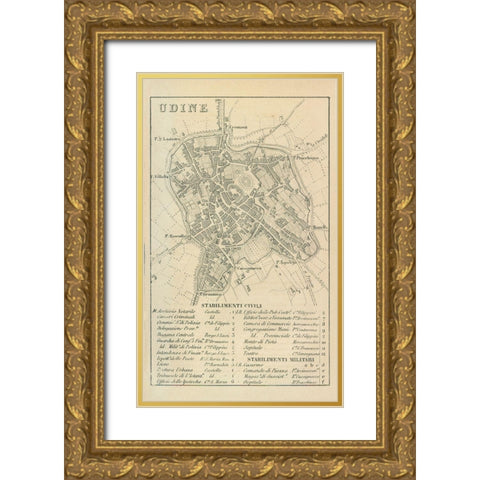 Udine Italy - Castro 1870  Gold Ornate Wood Framed Art Print with Double Matting by Castro