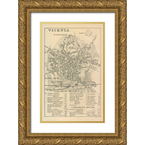 Vicenza Italy - Castro 1870  Gold Ornate Wood Framed Art Print with Double Matting by Castro
