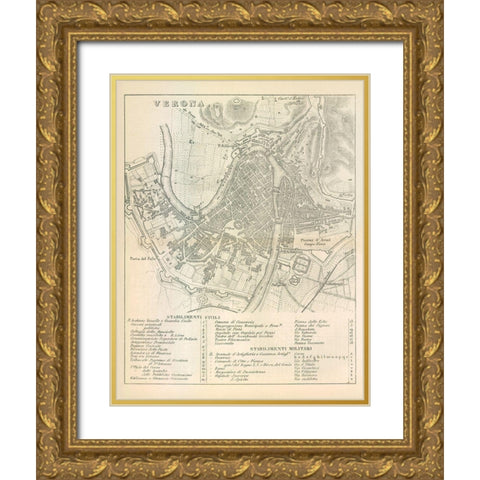 Verona Italy - Castro 1870  Gold Ornate Wood Framed Art Print with Double Matting by Castro