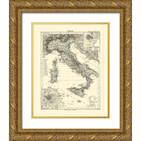 Italy - Perthes 1870  Gold Ornate Wood Framed Art Print with Double Matting by Perthes