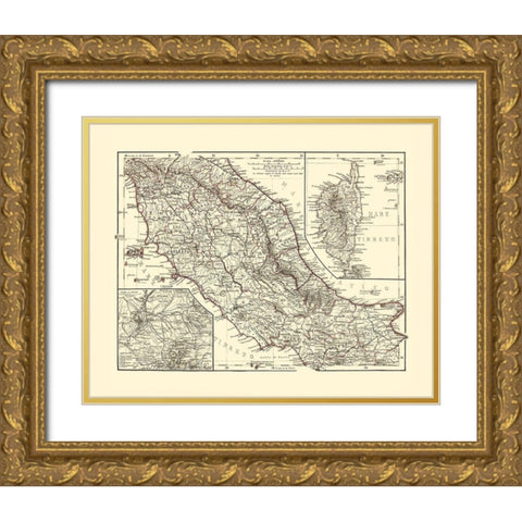 Central Italy - Perthes 1870  Gold Ornate Wood Framed Art Print with Double Matting by Perthes