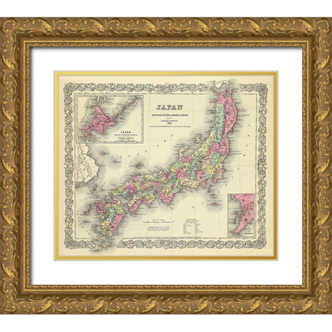 Yesso Kuriles Japan - Colton 1856 Gold Ornate Wood Framed Art Print with Double Matting by Colton