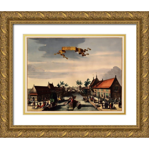 Jakarta Indonesia Picture Asia - Nieuhoff 1682 Gold Ornate Wood Framed Art Print with Double Matting by Nieuhoff
