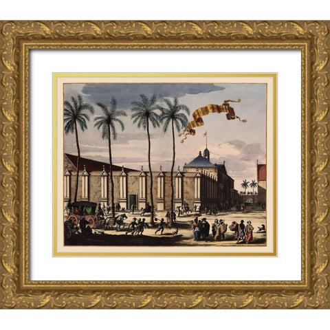 The Stadthuys Indonesia Picture Asia Gold Ornate Wood Framed Art Print with Double Matting by Nieuhoff