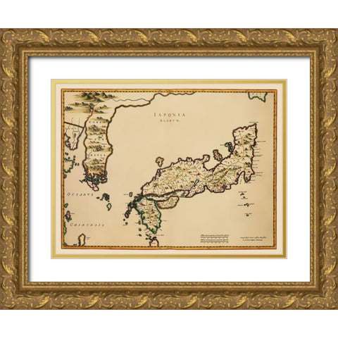 Japan - Blaeu 1655 Gold Ornate Wood Framed Art Print with Double Matting by Blaeu