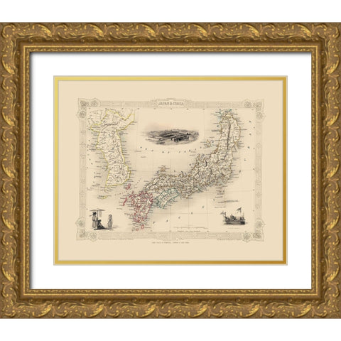 Asia Japan Korea - Tallis 1851 Gold Ornate Wood Framed Art Print with Double Matting by Tallis