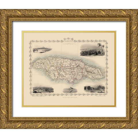 Caribbean Jamaica - Tallis 1851 Gold Ornate Wood Framed Art Print with Double Matting by Tallis