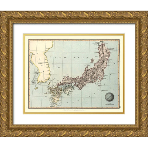 Japan - Gruchley 1845 Gold Ornate Wood Framed Art Print with Double Matting by Gruchley
