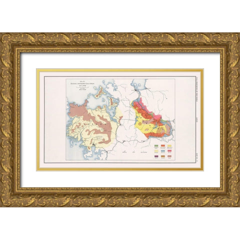 Karatsu Sasebo Coal Fields Japan - Otsuki 1913 Gold Ornate Wood Framed Art Print with Double Matting by Otsuki