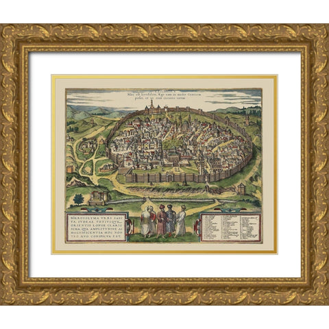 The Holy City Jerusalem Israel - Braun 1575 Gold Ornate Wood Framed Art Print with Double Matting by Braun