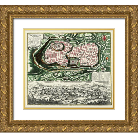 The Holy City Jerusalem Israel - Braun 1735 Gold Ornate Wood Framed Art Print with Double Matting by Braun