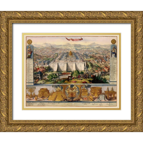 Jerusalem Israel Temple Picture - DHooghe 1687 Gold Ornate Wood Framed Art Print with Double Matting by D''Hooghe