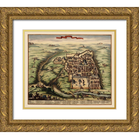 Jerusalem Israel Panoramic - 1600 Gold Ornate Wood Framed Art Print with Double Matting by Unknown