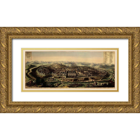 Jerusalem Israel Panoramic - 1690 Gold Ornate Wood Framed Art Print with Double Matting by Unknown