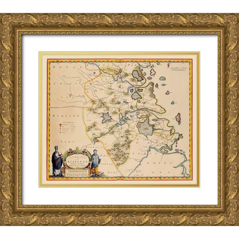 Jiangsu Province China - Blaeu 1655 Gold Ornate Wood Framed Art Print with Double Matting by Blaeu