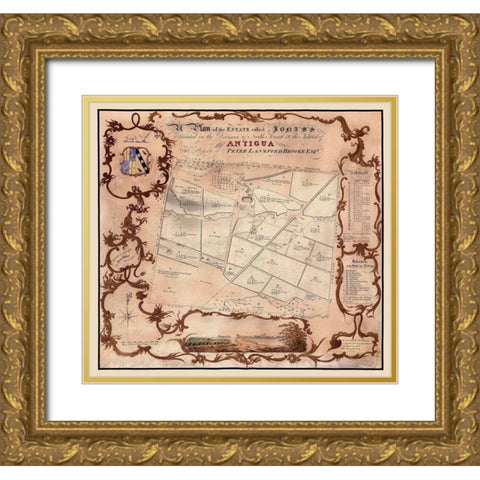 Jonas Estate Antigua Caribbean - Baker 1821 Gold Ornate Wood Framed Art Print with Double Matting by Baker