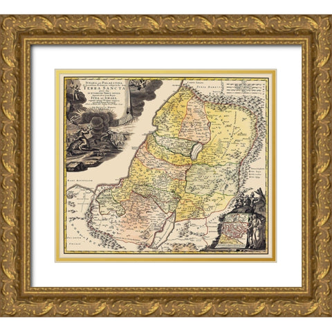 Judea Palestine Holy Land Israel - Homann 1744 Gold Ornate Wood Framed Art Print with Double Matting by Homann