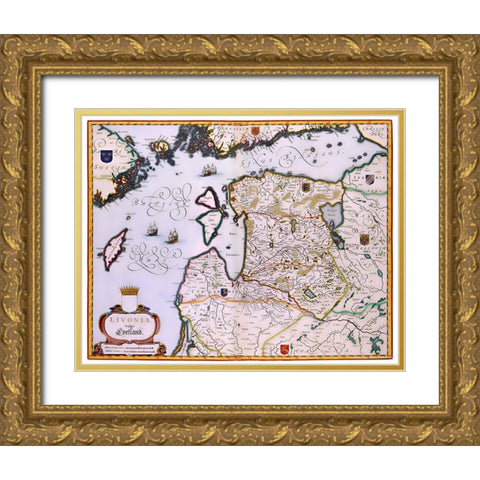 Eastern Europe Latvia Estonia - Blaeu 1662 Gold Ornate Wood Framed Art Print with Double Matting by Blaeu