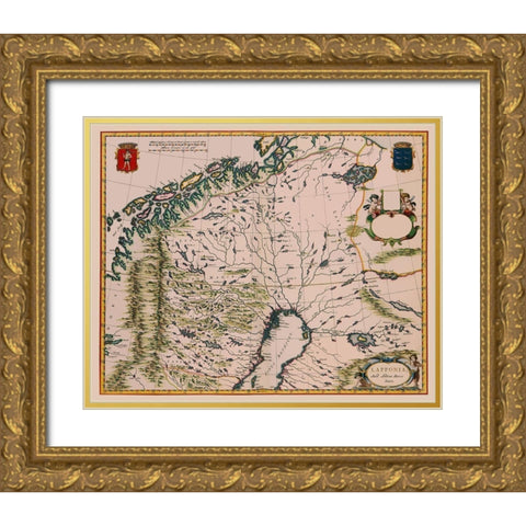 Lapland Finland - Blaeu 1662 Gold Ornate Wood Framed Art Print with Double Matting by Blaeu