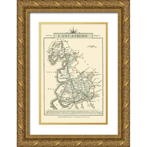 Lancashire County England - Cary 1792 Gold Ornate Wood Framed Art Print with Double Matting by Cary