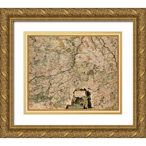 Benelux Liege Belgium - Visscher 1681 Gold Ornate Wood Framed Art Print with Double Matting by Visscher