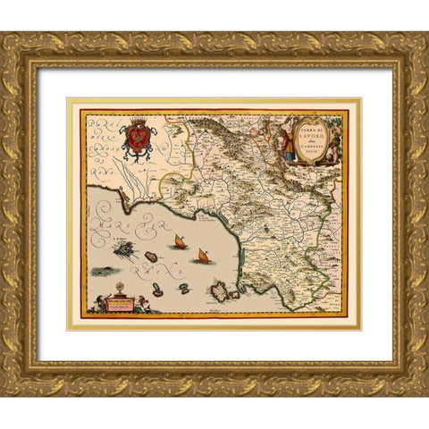 Livorno Region Italy - Blaeu 1640 Gold Ornate Wood Framed Art Print with Double Matting by Blaeu