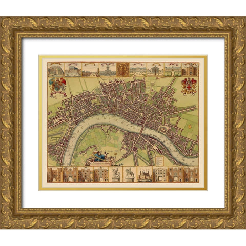 London England - Hollar 1688 Gold Ornate Wood Framed Art Print with Double Matting by Hollar