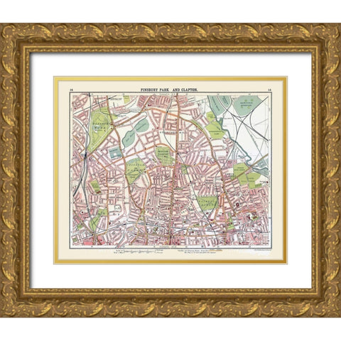 Finsbury Park Clapton London UK - Bartholomew 1921 Gold Ornate Wood Framed Art Print with Double Matting by Bartholomew
