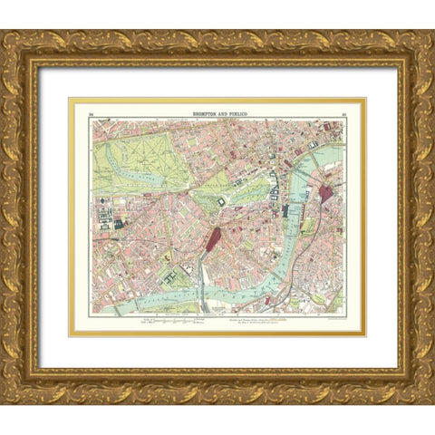 Brompton Pimlico London UK - Bartholomew 1921 Gold Ornate Wood Framed Art Print with Double Matting by Bartholomew