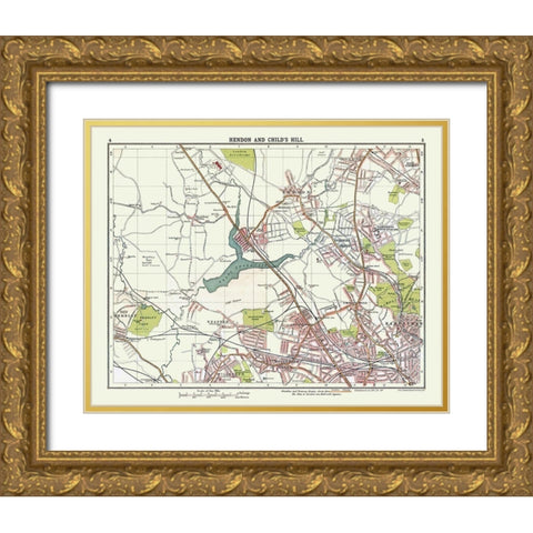 Hendon Childs Hill London UK - Bartholomew 1921 Gold Ornate Wood Framed Art Print with Double Matting by Bartholomew