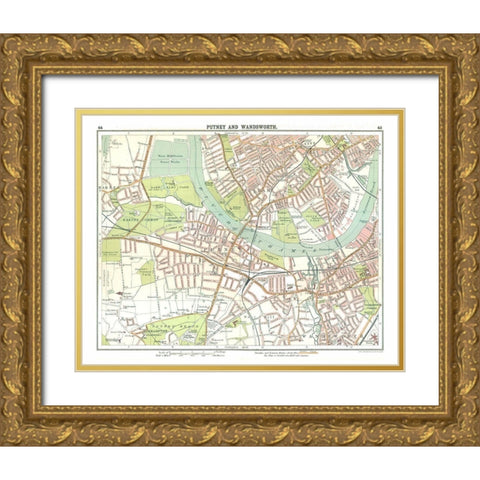 Putney Wandsworth London UK - Bartholomew 1921 Gold Ornate Wood Framed Art Print with Double Matting by Bartholomew